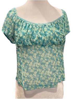 NWT No Boundaries Floral Mesh Milkmaid Top Coquette Y2K Style Peasant Size L